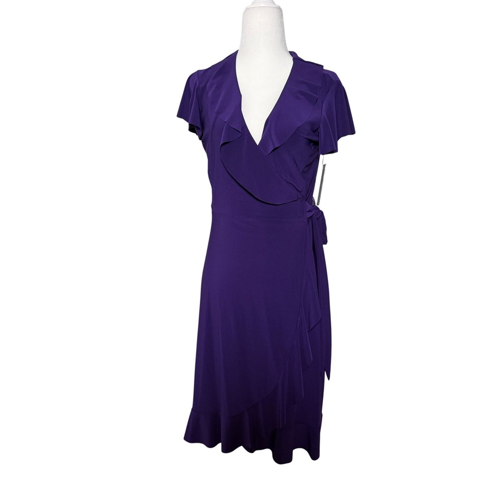 NWT Tash + Sophie Purple Ruffle Wrap Dress Flutter Sleeve Cocktail Dress